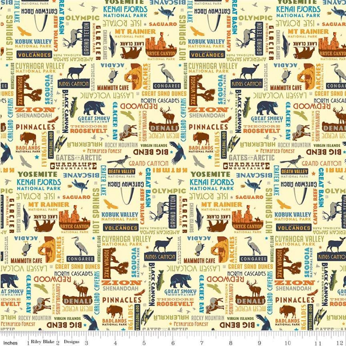 Riley Blake Designs National Parks Word Print Cream C8784-Cream