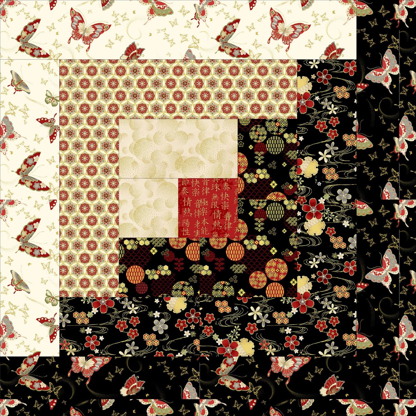 Timeless Treasure Fabric - Kyoto Garden Log Cabin Kit 12 blocks