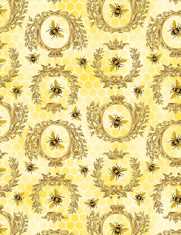 TIMELESS TREASURES - QUEEN BEE AND CRESTS CD1353 HONEY