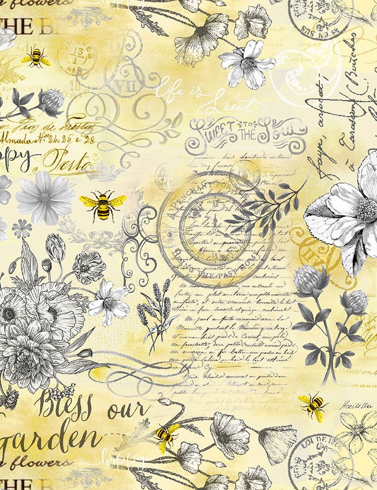 TIMELESS TREASURES - QUEEN BEE OLD FASHIONED TEXT CD-1356 HONEY