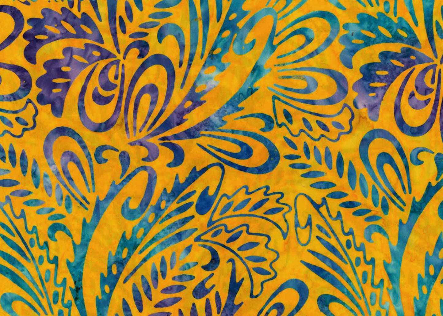 OASIS FABRICS BATIK 72-4651 LEAF SWIRL YELLOW