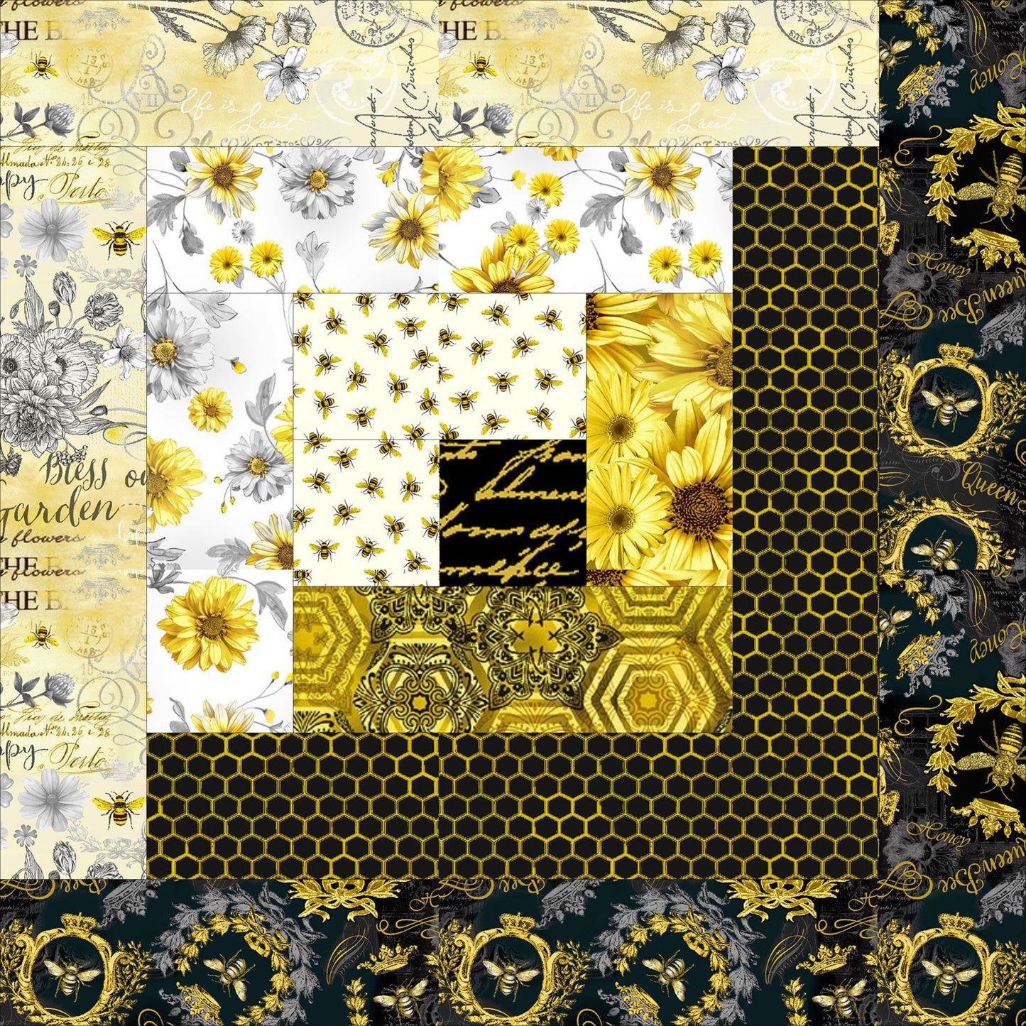 Timeless Treasures - Queen Bee Log Cabin Kit 12 blocks