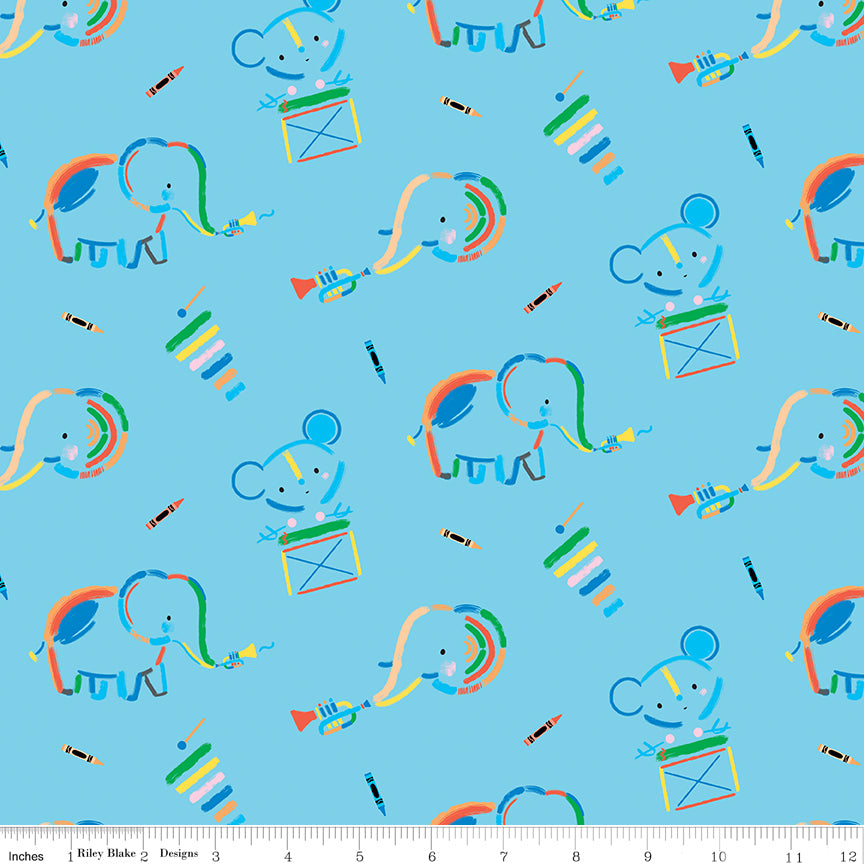Riley Blake Designs Our Little Band with Crayola White C13060-SKY