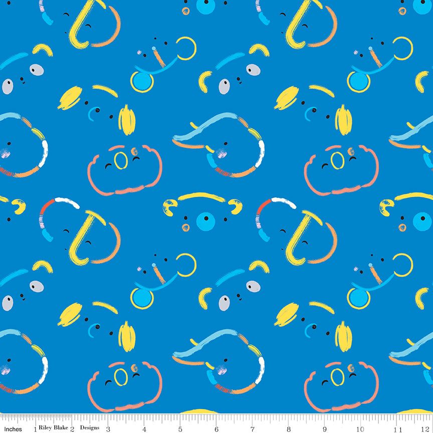 Riley Blake Designs Our Little Band with Crayola White C13061-BLUE