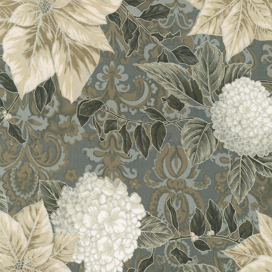 Robert Kaufman - Holiday Flourish Snow Flower SRKM-21595-183 PEWTER