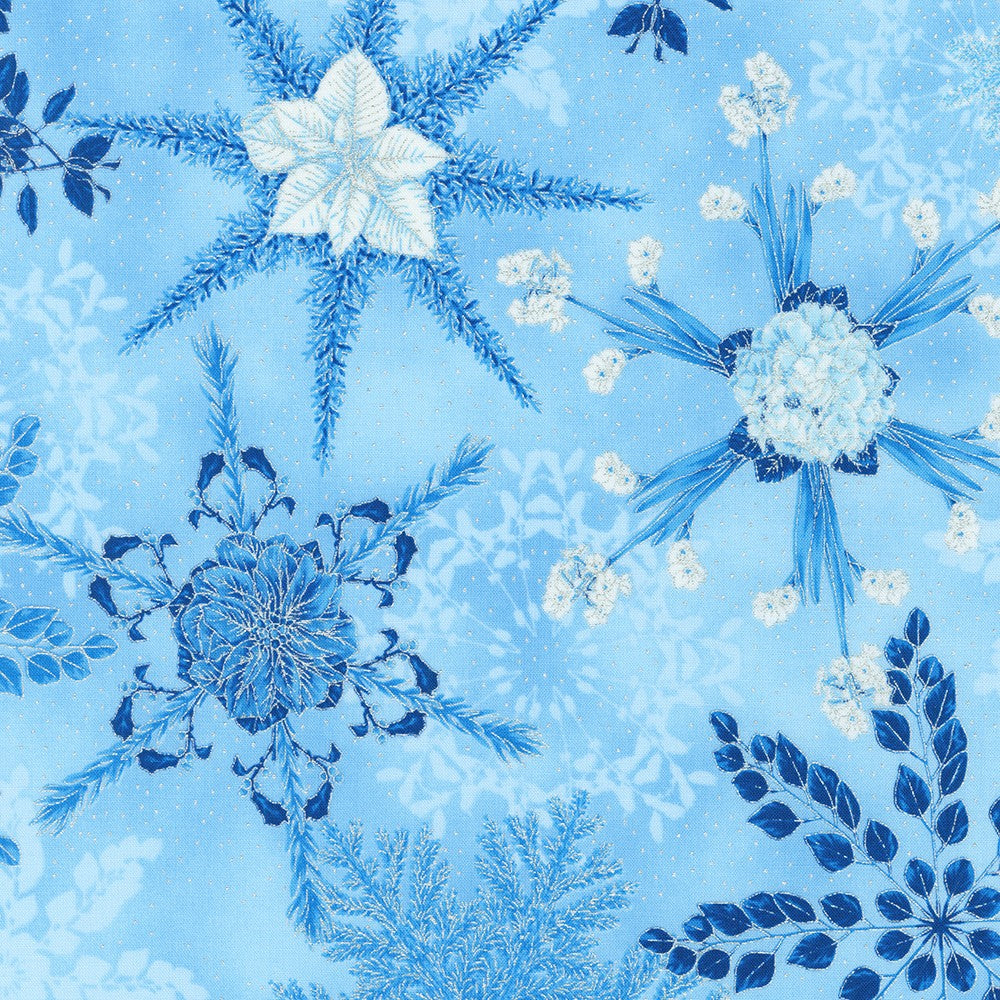 Robert Kaufman - Holiday Flourish Snow Flower SRKM-21596-4 Blue