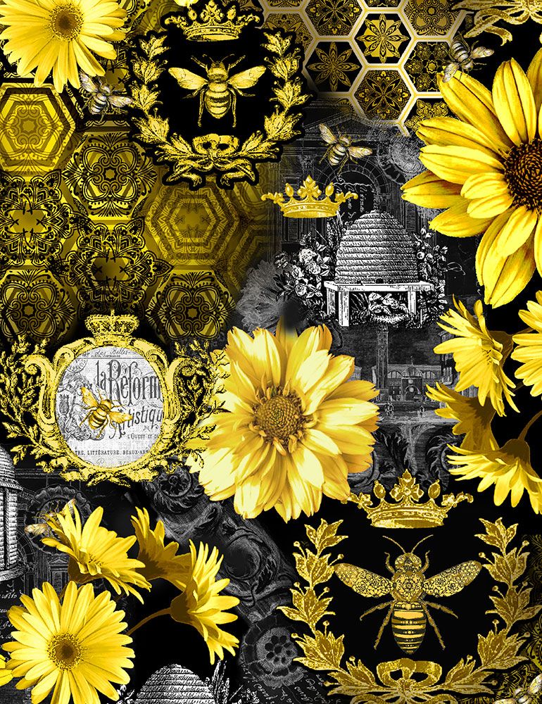 TIMELESS TREASURES - QUEEN BEE  SUNFLOWER ALLOVER CD1351