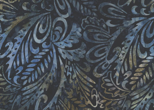 OASIS FABRICS BATIK 72-4653 LEAF SWIRL NAVY