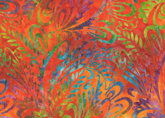 OASIS FABRICS BATIK 72-4654 LEAF SWIRL ORANGE