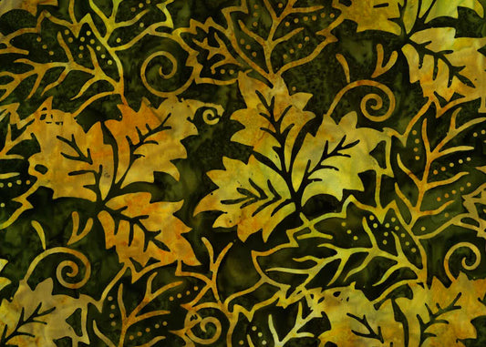 OASIS FABRICS BATIK 72-4663 LEAF STAMP GREEN
