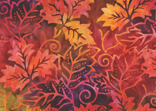 OASIS FABRICS BATIK 72-4665 LEAF STAMP ORANGE